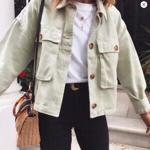 ZARA mint green denim jacket